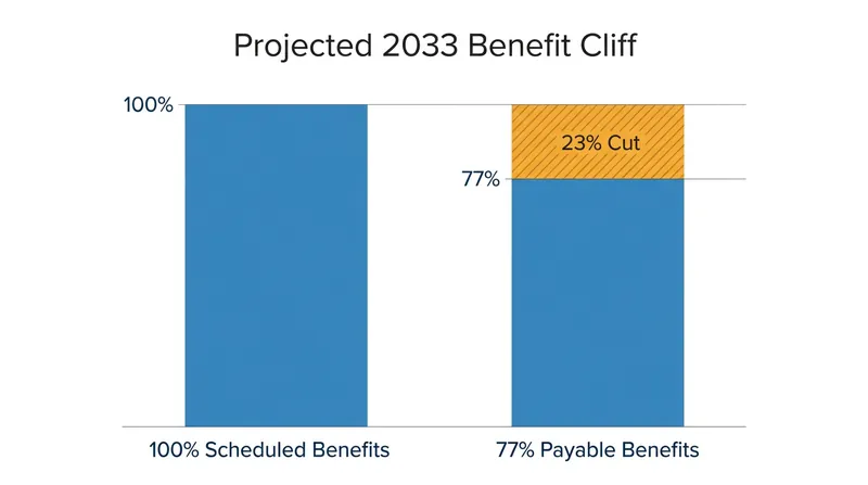 Without Congressional action, ongoing payroll taxes will cover roughly 77 percent of promised benefits by 2033.
