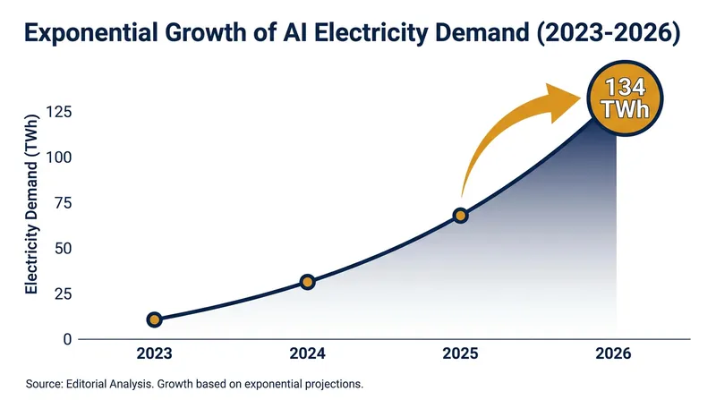 Global electricity consumption dedicated to AI workloads has surged over the past three years.