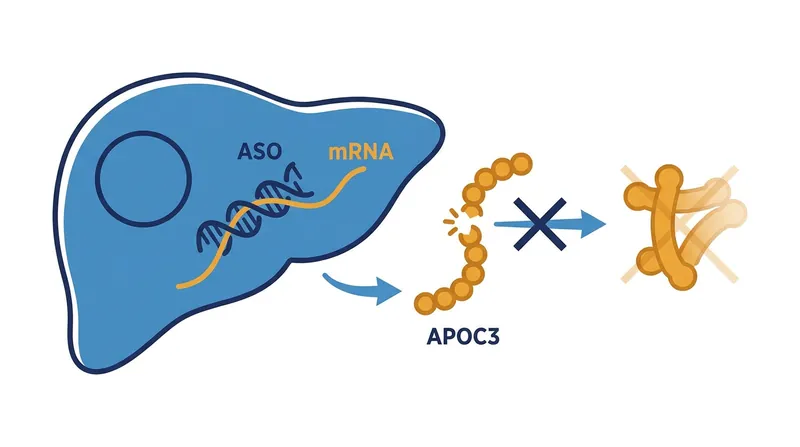Olezarsen intercepts the genetic instructions for APOC3, removing the molecular brake on triglyceride clearance.