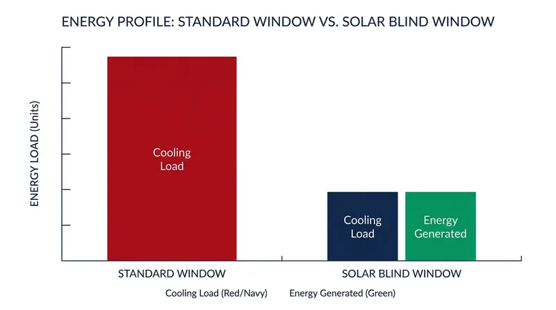 By intercepting solar radiation before it penetrates the glass, exterior blinds drastically alter a room's thermal dynamics.