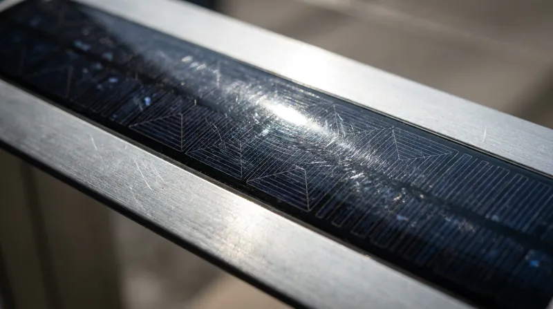 The louvers are embedded with monocrystalline silicon cells, protected by a self-cleaning, weather-resistant coating.