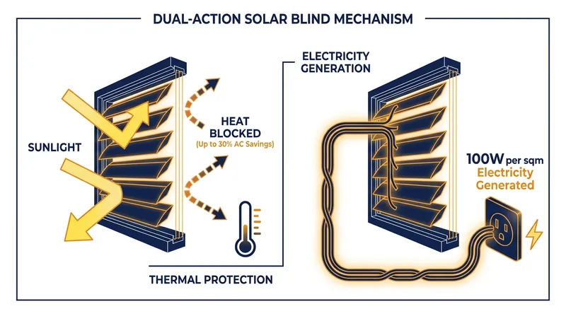 Solar blinds provide a two-fold financial benefit: generating direct electricity and passively reducing the home's air conditioning load.