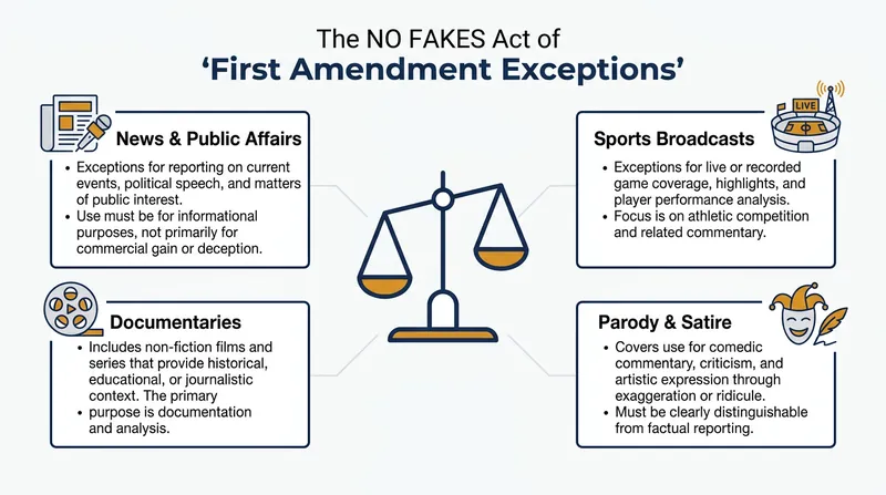 The legislation includes specific carve-outs to ensure the new property right does not infringe on free speech.