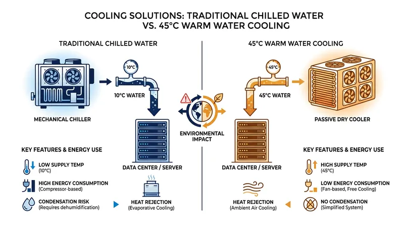 By raising the inlet temperature to 45°C, data centers can eliminate energy-hungry mechanical chillers.