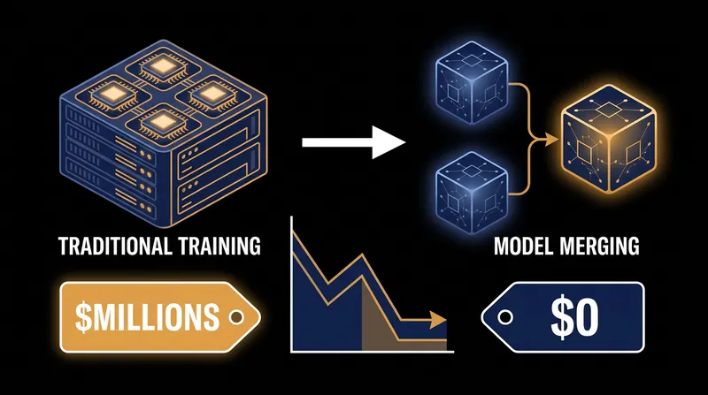 Merging bypasses the computationally expensive backpropagation phase of AI training.