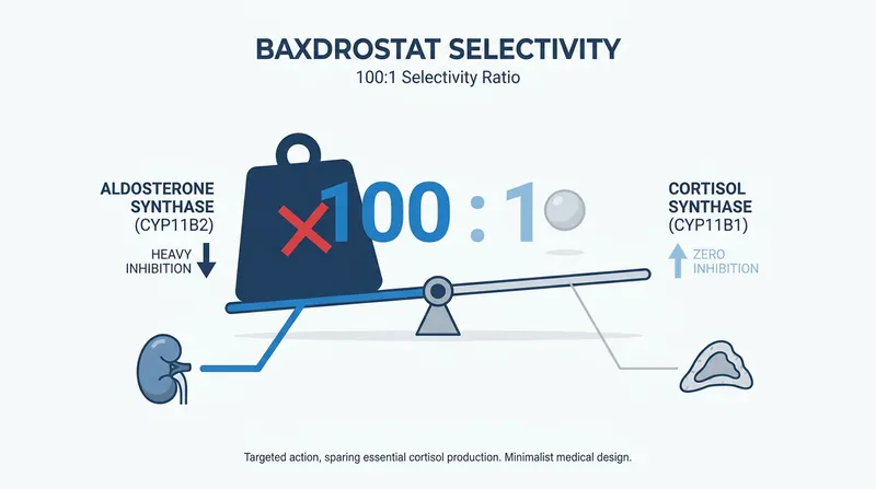 The drug's molecular precision allows it to halt aldosterone without disrupting essential cortisol production.