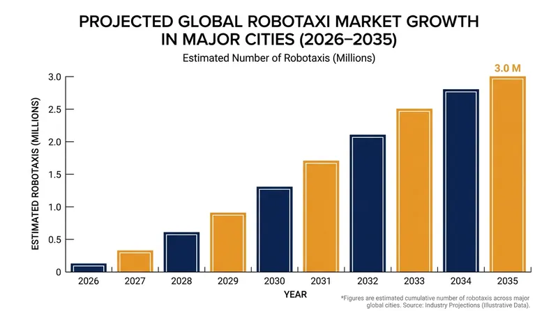 Industry analysts project up to 3 million robotaxis operating globally by 2035, a scale enabled by harmonized regulations.