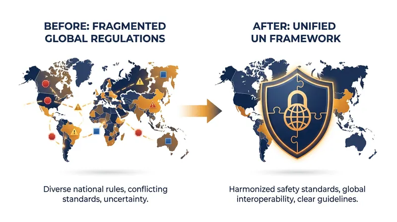 The framework replaces a patchwork of national laws with a unified standard across major auto markets.