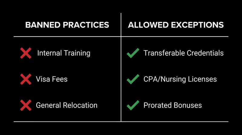 While general training debt is now illegal, employers can still require prorated repayment for distinct, industry-recognized credentials.