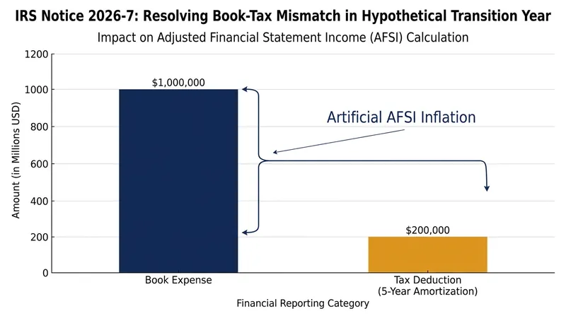 Before IRS Notice 2026-7, the lag between immediate book expensing and 5-year tax amortization for R&D costs artificially inflated Adjusted Financial Statement Income.