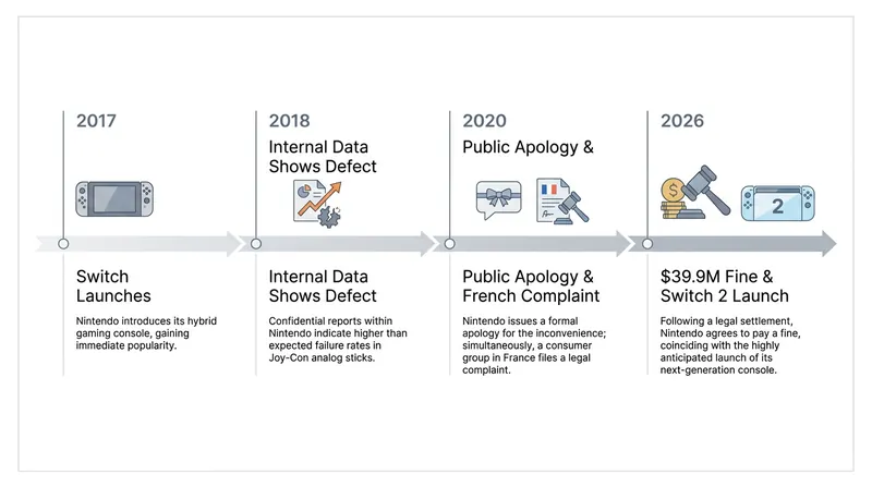 A timeline of Nintendo's hardware defect and the resulting regulatory action.