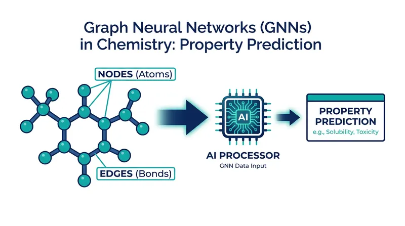 Graph Neural Networks treat atoms as nodes and bonds as edges, allowing the AI to understand the 3D geometry of a material.