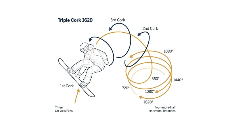 The biomechanics of a Triple Cork 1620, requiring three distinct inversions.
