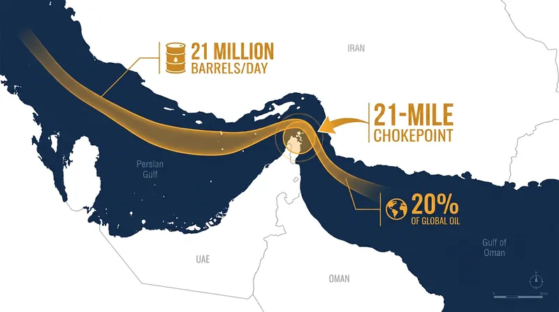 The Strait of Hormuz is the world's most critical energy chokepoint, handling roughly one-fifth of global petroleum consumption.
