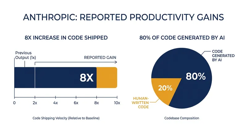 Anthropic reports that 80 percent of its code is now generated by AI models, vastly accelerating the development cycle.
