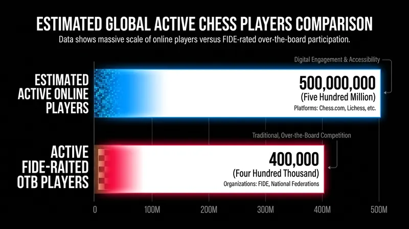 The massive disparity between digital players and officially rated physical tournament competitors.