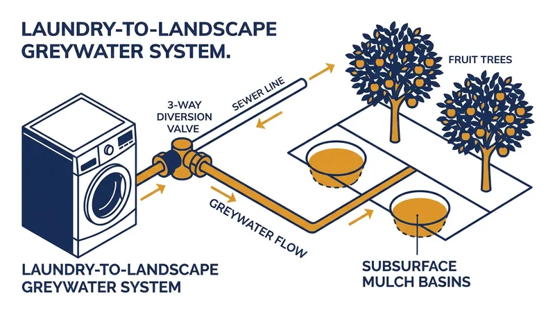 Laundry-to-landscape systems use the washing machine's internal pump to deliver water directly to the garden.