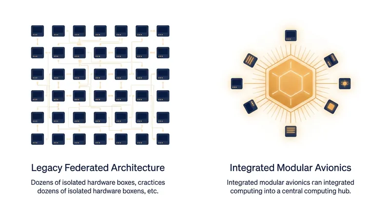 How Integrated Modular Avionics (IMA) consolidates hundreds of physical hardware units into a shared digital platform.
