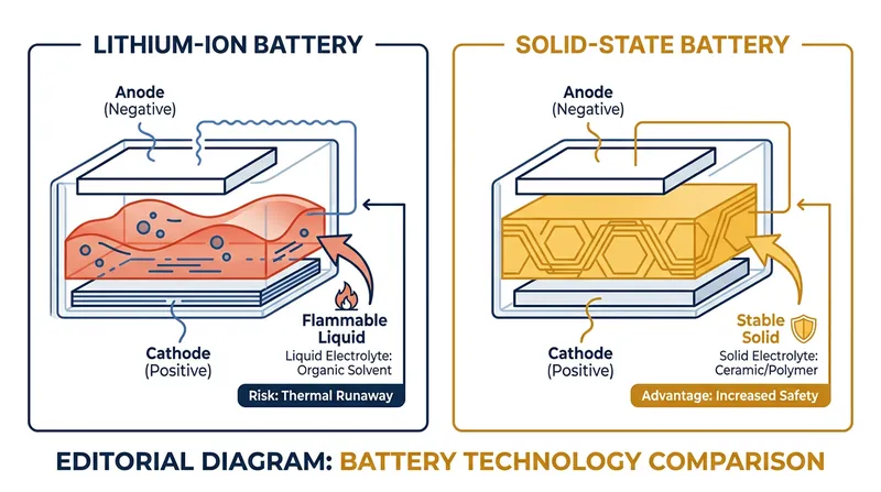 Solid-state batteries replace volatile liquid electrolytes with a stable solid material, drastically improving safety and energy density.