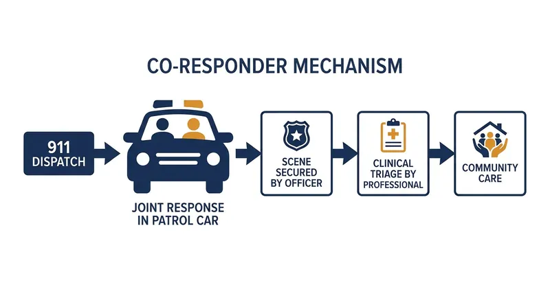 How the co-responder model integrates clinical expertise directly into the emergency response pipeline.