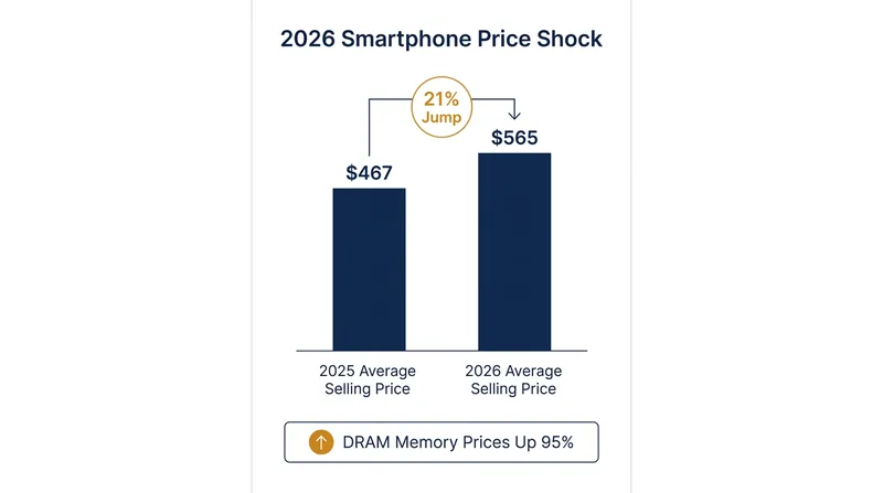 The global average selling price of a smartphone is projected to jump by $98 in 2026.