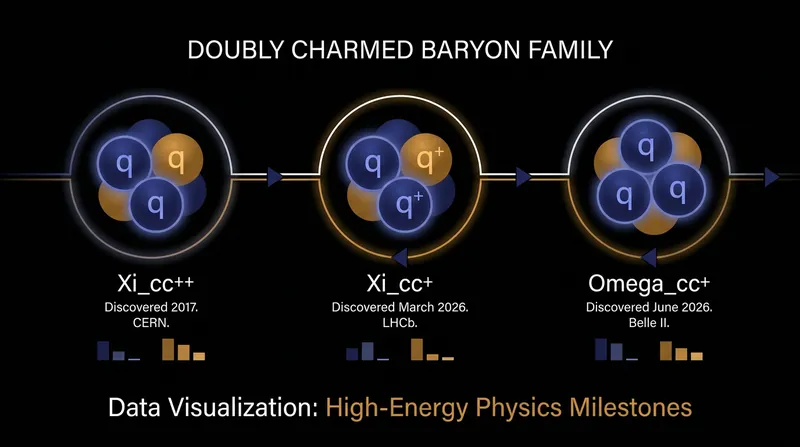 The three members of the doubly charmed baryon family, now fully observed by the LHCb collaboration.