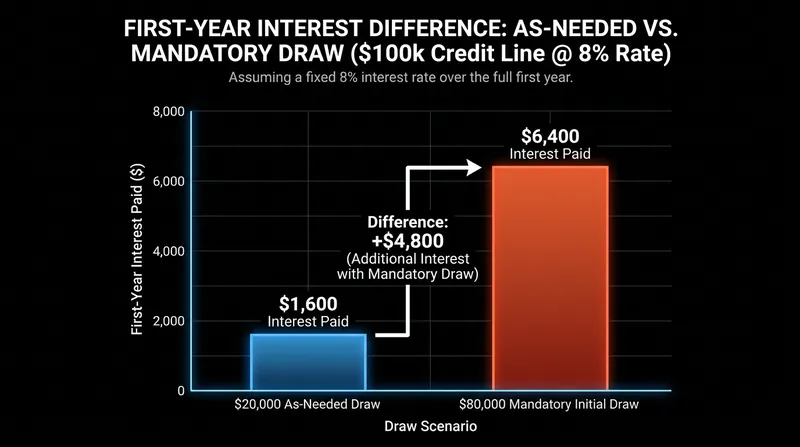 Mandatory upfront draws can significantly inflate first-year interest costs for homeowners who don't need the full amount immediately.