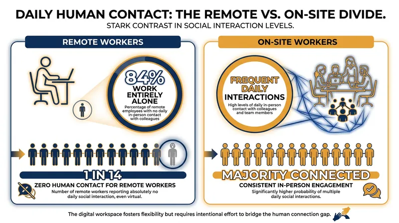 Remote workers are significantly more likely to spend their entire workday without any incidental human contact.