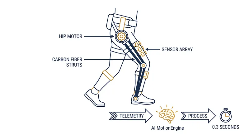 Onboard sensors monitor movement hundreds of times per second, allowing the AI to synchronize torque with the user's natural gait.
