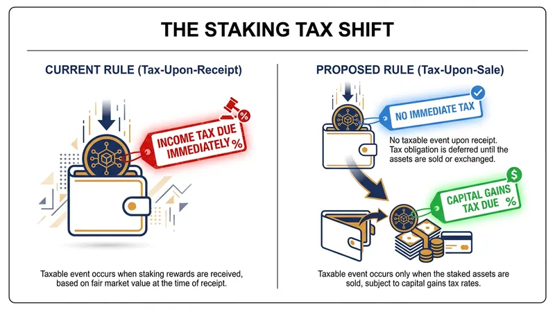 The proposed legislation would defer taxation until the investor actually sells their digital rewards.