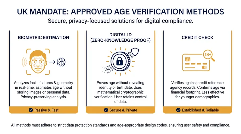 Platforms are standardizing around three primary methods to verify user age without storing sensitive documents.