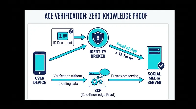 Zero-Knowledge Proofs allow users to prove they are over 16 without revealing their exact birthdate or identity to the social media platform.
