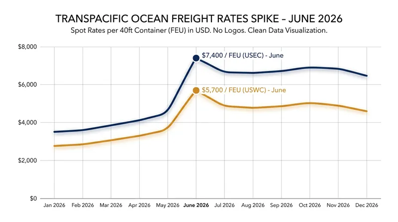 Spot rates for transpacific routes surged in early June, surpassing last year's peak season highs.