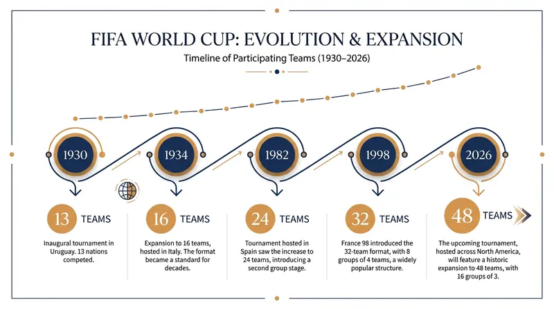 The World Cup has expanded four times since its inception, culminating in the 48-team field for 2026.