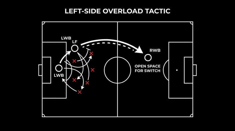 By overloading the left flank, Switzerland systematically isolates their right wing-back for rapid switches of play.