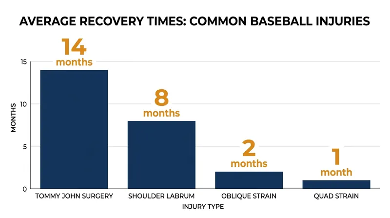 Average recovery timelines for the most common soft-tissue and structural injuries in professional baseball.