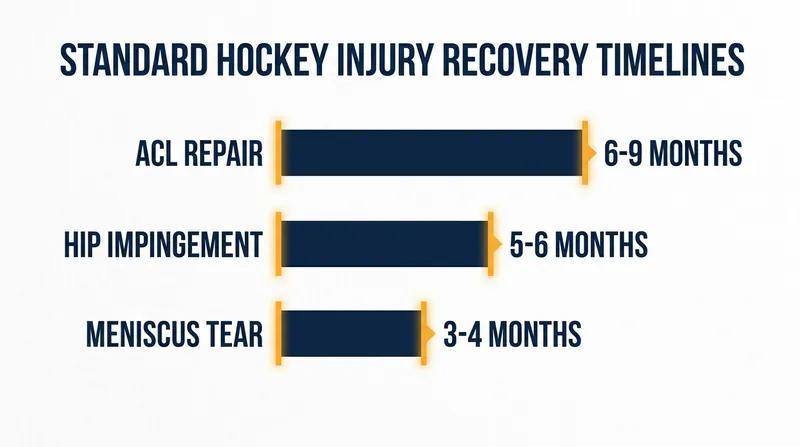 Standard recovery timelines for common structural hockey injuries.