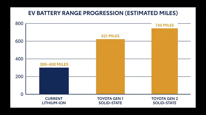Toyota is already developing a second-generation solid-state battery targeting over 740 miles of range.