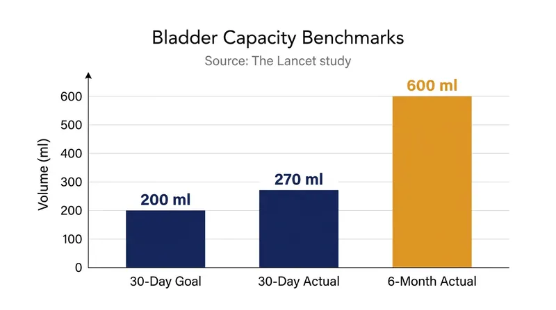 The patient's new bladder stretched to accommodate a normal, healthy volume of 600 milliliters by the six-month mark.