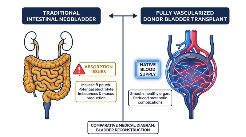 Traditional neobladders made from intestinal tissue often cause metabolic issues, a problem the new vascularized transplant aims to solve.