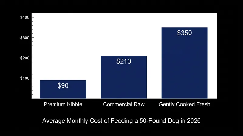 Gently cooked fresh diets offer high digestibility but often come with the highest monthly feeding costs.