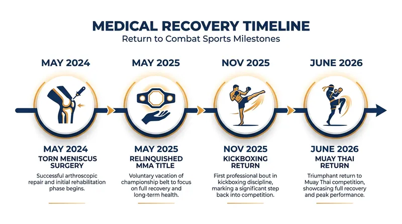 The two-year timeline of Stamp Fairtex's knee injury and rehabilitation.