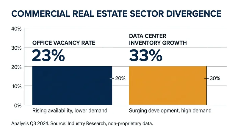 While office vacancies remain elevated, digital infrastructure is experiencing explosive inventory growth.