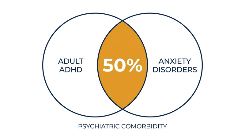 Roughly half of all adults diagnosed with ADHD also meet the clinical criteria for an anxiety disorder.