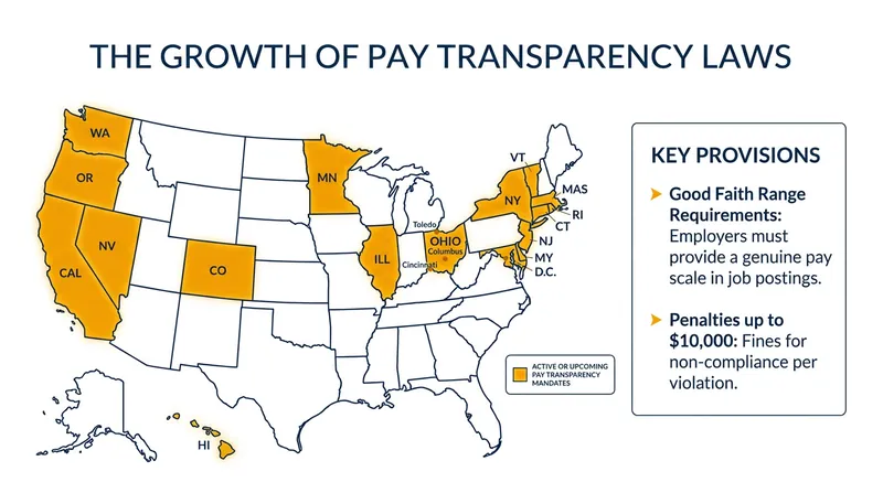 As of 2026, 18 states and Washington D.C. have enacted laws requiring employers to disclose salary ranges.