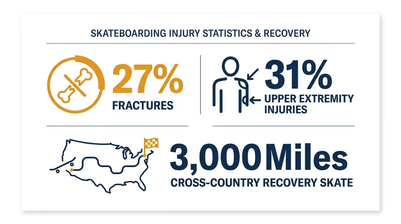 The physical toll of skateboarding is immense, with fractures and upper extremity injuries dominating clinical data.