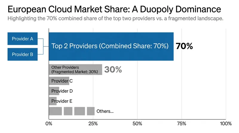 AWS and Azure collectively control approximately 70 percent of the European cloud computing market.