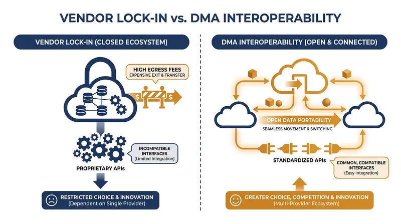 How the Digital Markets Act aims to dismantle vendor lock-in by mandating interoperability and data portability.