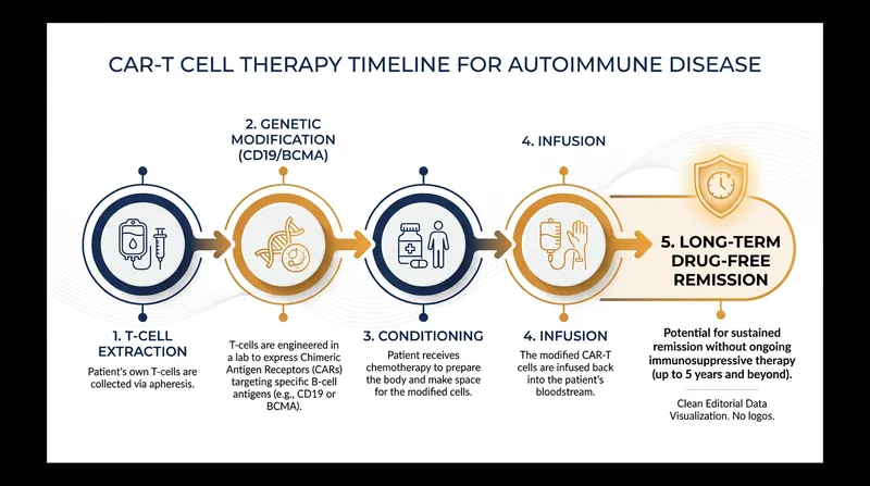 The multi-step process of autologous CAR-T cell therapy.