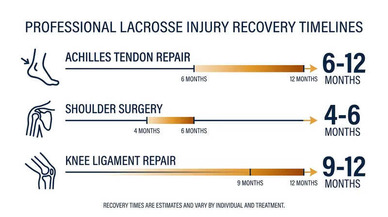 Standard recovery timelines for major lacrosse injuries.